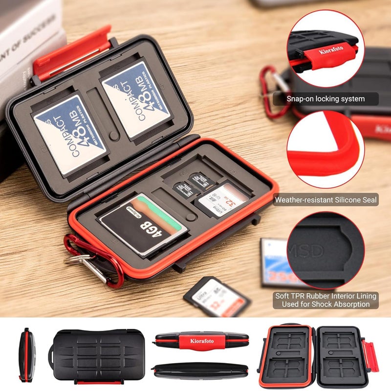 Kiorafoto 28 Slots : 16 TF + 8 SD + 4 CF Memory Card Holder Case Storage Protector Wallet For TF MSD Micro SD SD SDHC SDXC SDUC CF Compact Flash Memory Cards With Carabiner + Card Tray Removal Pin Key - Image 4